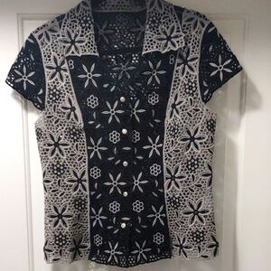 Floral Lace Button-Up Blouse